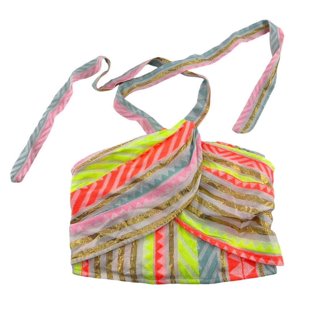 Vici Women's Neon Multi Sun Washed Embroidered Halter Neck Abstract Top Size S - Picture 3 of 8
